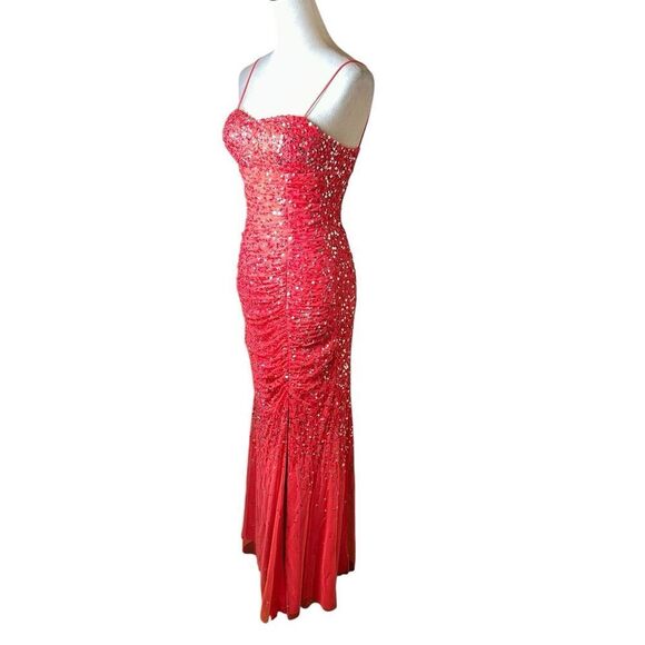Cache Pink Sequin Gown 0 | Ruched Formal Evening Dress Prom Pageant Glam Sparkle - Picture 3 of 8